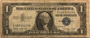 1957 B $1 Silver Certificate - # X 66833219 A