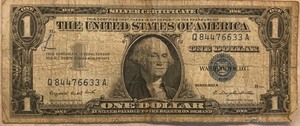 1957 A $1 Silver Certificate - # Q 84476633 A