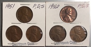 Six Different Lincoln Wheats - 1951 P,D,S & 1952 P,D,S