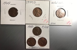 Six Different Lincoln Wheats - 1949 P,D,S & 1950 P,D,S