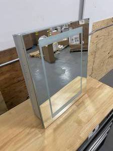 lot 9 image: ILLUMIRROR Recessed Medicine Cabinet - Single Door w LED Light & Outlets