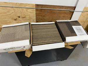 lot 46 image: 3 Cases Modular Carpet Squares - 20 tiles per case. - three different colors