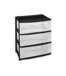lot 55 image: HOMZ 25.5 x 15 3-Drawer Black Wide Cart w Wheels