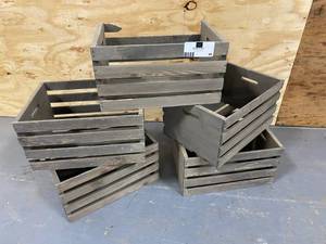 lot 80 image: CRATES & Pallet Lot of 5 Weathered Wood Crates