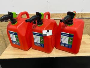 lot 77 image: Lot of Three 5 gallon Gas cans