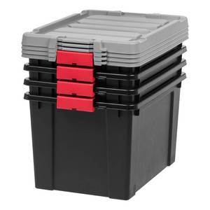 IRIS 19 Gallon Store-It-All Tote Black with Red Buckles (3-Pack)