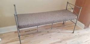 lot 15 image: Brushed Pewter Enameled Metal Bench with Pad