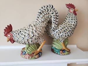 lot 93 image: Pair of Decorative Plymouth Rock Roosters