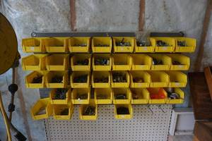lot 65 image: Wall Mount Plastic Tray Hardware Storage Bins With Hardware