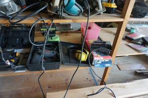 lot 57 image: Lot of Assorted Bostitch Pneumatic Nailers, Electric Jig Saws, & Burgess Insect Fogger