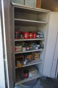 lot 45 image: Metal Upright 2 Door Storage Cabinet With Large Lot of Assorted Fasteners
