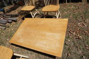 lot 124 image: Wood Kitchen Table With 4 High Back Wood Chairs