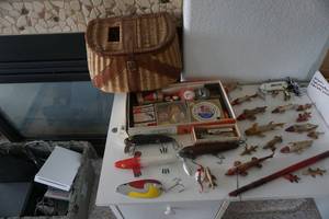 lot 137 image: Large Lot of Vintage Fishing Angling and Spearing Lures With Trout Basket