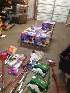 PALLET WITH ASSORTED CLEANING SUPPLIES SEE PICTURES