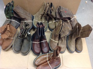 PALLET WITH ASSORTED BOOTS AND SHOES SEE PICTURES