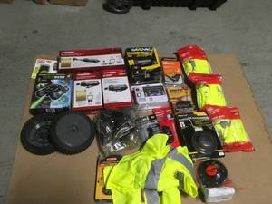 PALLET WITH HUSKY TOOLS AND CONSTUCTION SUPPLIES