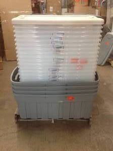 PALLET WITH ASSORTED BINS DIFFERENT SIZES HAVE SOME COVERS PLEASE REVIEW THE PHOTOS