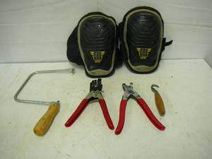 lot 66 image: Tools Knee Pads, Saw, Leather Tools, Hoof tool maybe