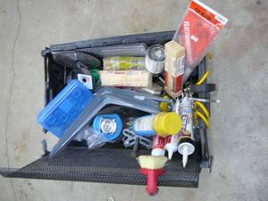 lot 68 image: Hardware Shop Tines Door shims, Bolts, Hooks, Puller, Tape, Bits, Wire, Blade, Shelf Brackets