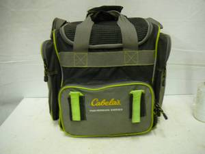 lot 86 image: Cabelas Fisherman Series Bag Loaded with 6 Plastic Boxes of Fishing Items and others