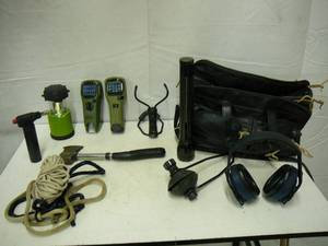 lot 88 image: Camping Items Outdoor Items Earmuff, Flashlight, Slingshot, Light, Hatchet, Bug Repellent, Bag, Motor muff