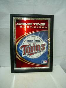 lot 110 image: Framed Budweiser Twins Mirror 22 12 x 30 12