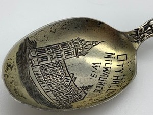 lot 34 image: City Hall Milwaukee Wis Sterling Silver Spoon