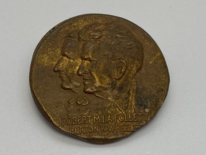 lot 207 image: 1924 Robert LA Follette Burton Wheeler Progressive Party Bronze Pinback