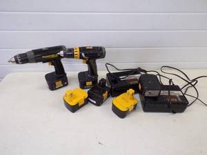 lot 38 image: Panasonic 15.3 V Cordless Drills with 5 Batteries and 2 Chargers