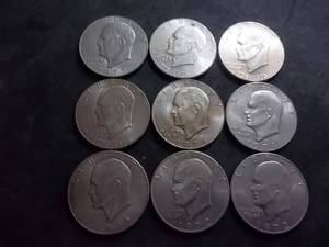 Nine Eisenhower Dollars 1972-1977