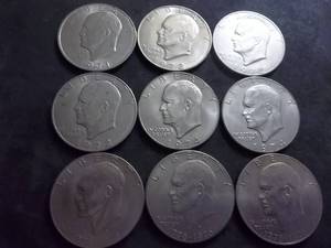 Nine Eisenhower Dollars 1971-1976