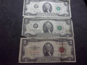3-2 Dollar Bills 1953 Red Seal, 2-1978