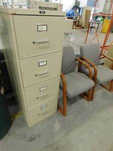 lot 46 image: File Cabinet & Three Chairs