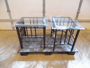 Lot of 2 Metal  Glass End Tables