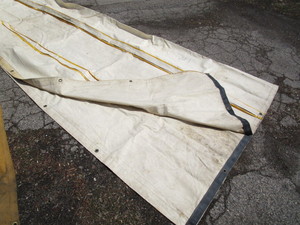 lot 203 image: (2) Canvas Tarps (Tan 10x18 Canvas) (White 11x20 Rubberized Canvas)