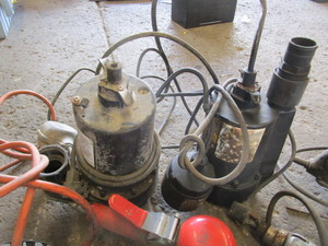 lot 205 image: Misc. Tools, Sump Pumps, Electric Motor (all untested)