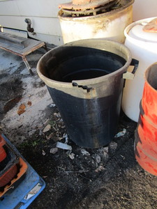 lot 247 image: Garbage Can, Safety Cones, Plastic Barrels