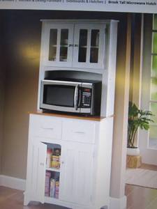 lot 37 image: Microwave Stand with Hutch in White...