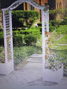lot 66 image: Garden Arched Trellis with Planters...