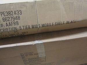 lot 146 image: 5-Shelf Wide Metal Rolling Rack ope...