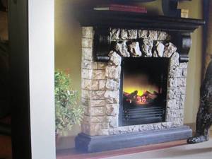 lot 149 image: Faux Stone Fireplace open box, shel...