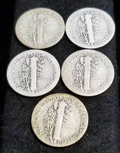 5 MERCURY DIMES 1926 1927 1928 1929 1930