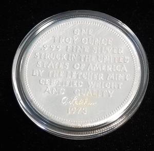 1 TROY OZ. .999 FINE SILVER 1974 LETCHER MINT ROUND IN AIRTITE
