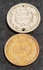 1857 FLYING EAGLE HOLED & 1888 INDIAN HEAD CENT