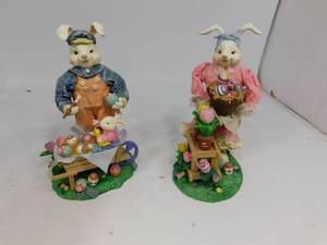 2 Easter Bunny Figurines