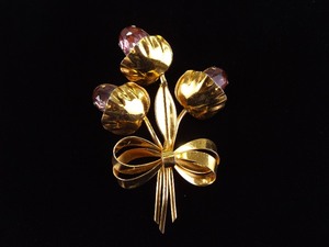 Large .925 Sterling Silver Amethyst Crystal Vermeil Flower Brooch