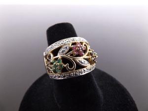 .925 Sterling Silver Diamond Accented Multi Stone Vermeil Flower Ring Size 6.75