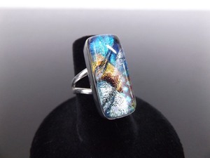 .925 Sterling Silver Multi Colored Dichroic Ring Size 6