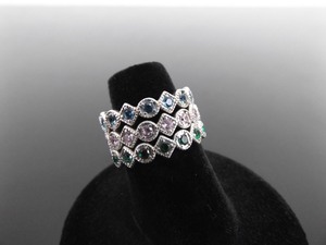 .925 Sterling Silver Triple Band Multi Crystal Ring Size 5.75
