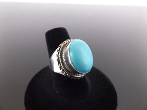 .925 Sterling Silver Turquoise Cabochon Ring Size 8